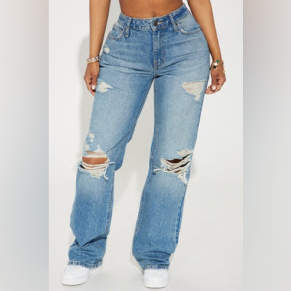 Unbothered Queen Ripped Straight Leg Jeans - Vintage Wash